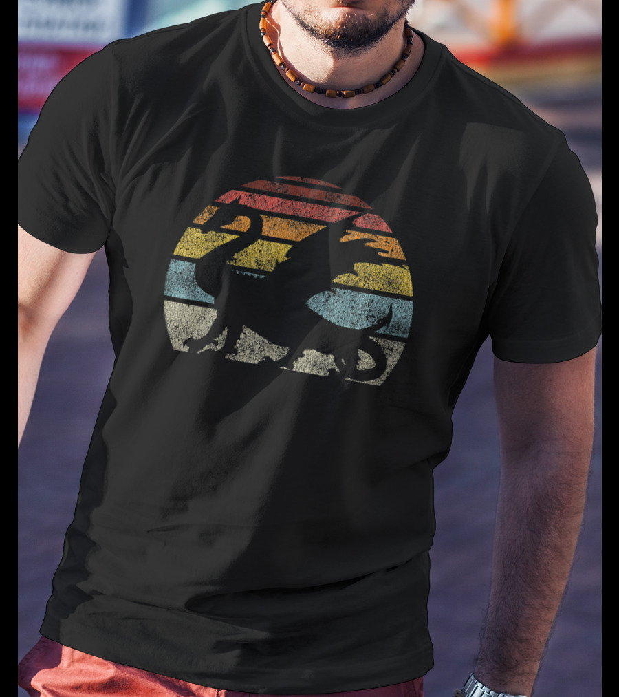 Retro Dragon Silhouette D20 RPG Gamer Fantasy T-Shirt
