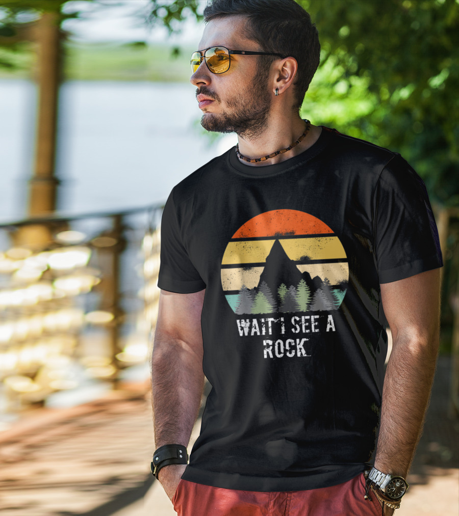 Retro Vintage Wait I See A Rock Geologist Sunset Forest Scene T-Shirt