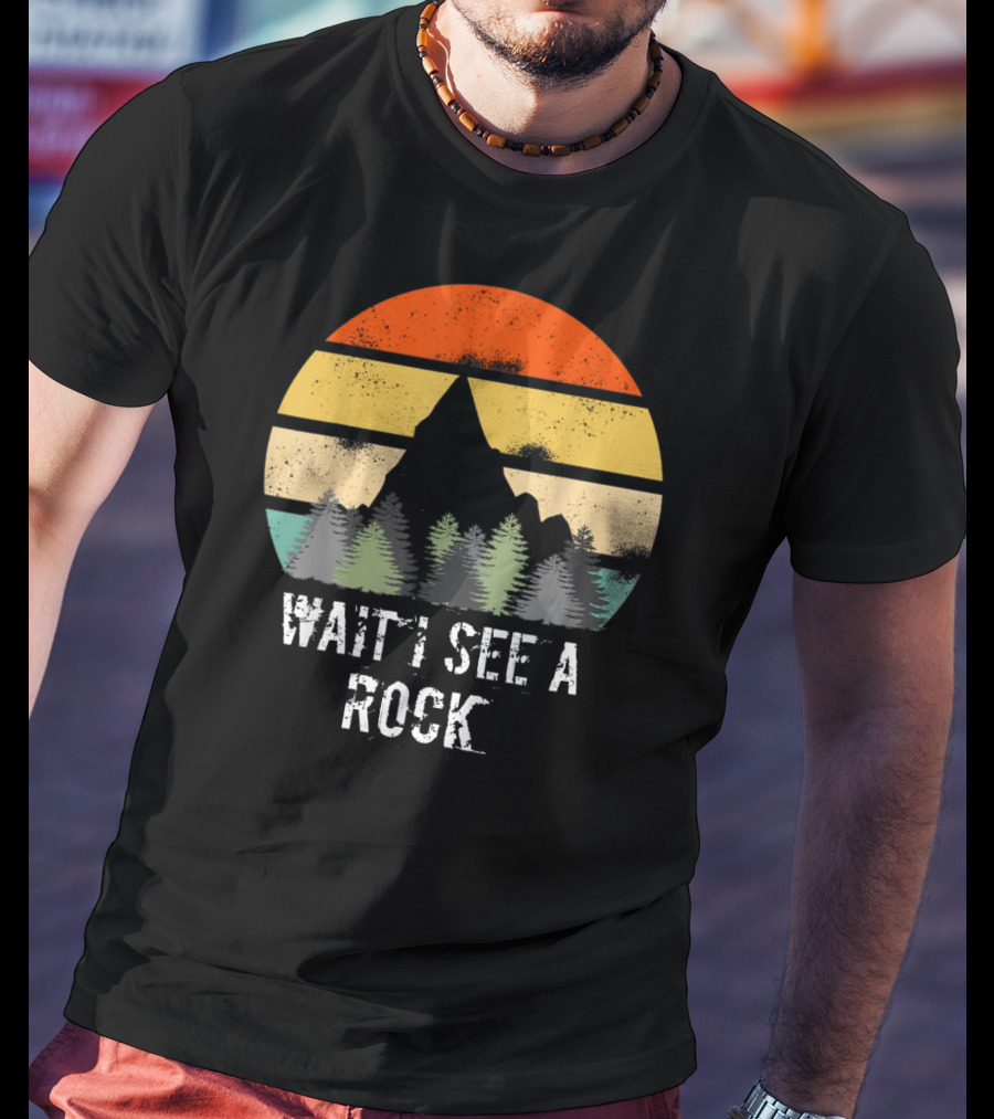 Retro Vintage Wait I See A Rock Geologist Sunset Forest Scene T-Shirt