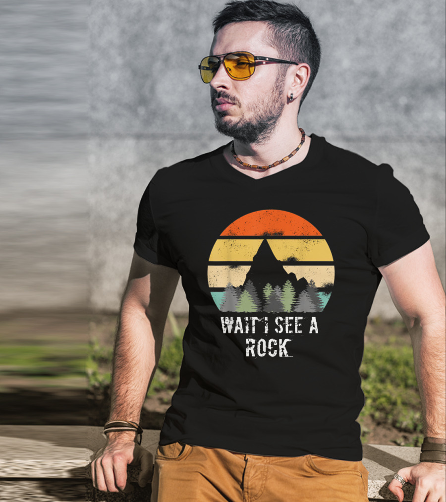 Retro Vintage Wait I See A Rock Geologist Sunset Forest Scene T-Shirt