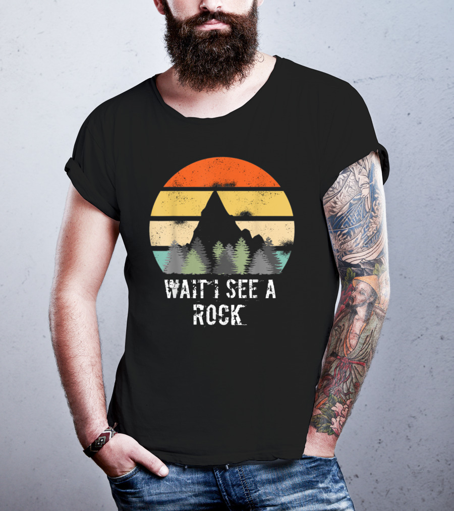 Retro Vintage Wait I See A Rock Geologist Sunset Forest Scene T-Shirt