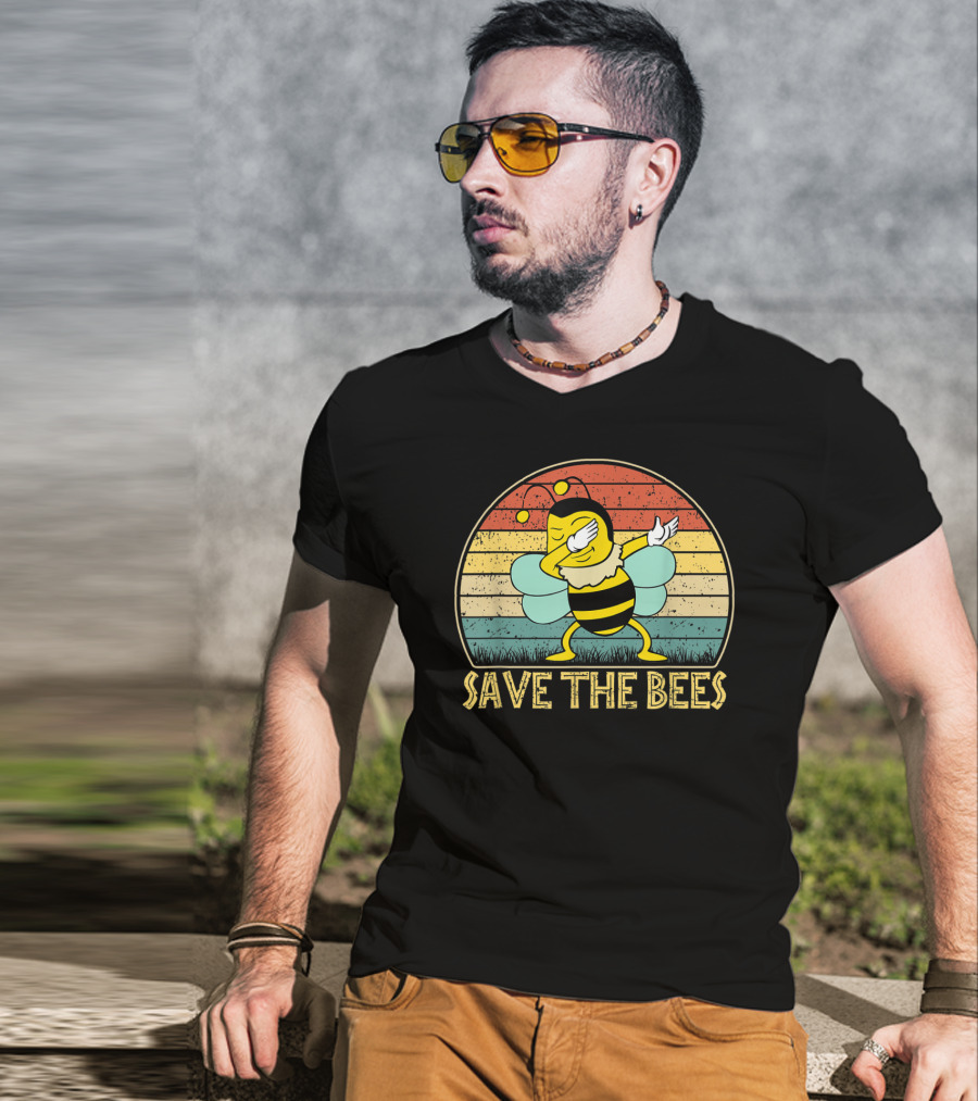 Save The Bees Vintage Dabbing Bee Retro Style Climate Change T-Shirt