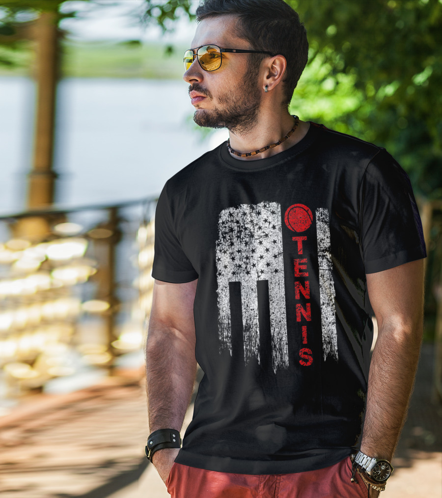 USA Red White Tennis Boys American Grunge T-Shirt