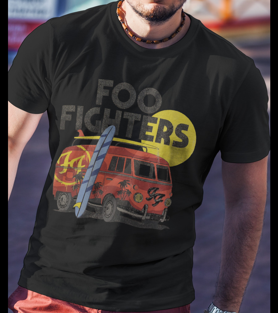 Foo Fighters Surf Van With Palm Trees And Sun T-Shirt