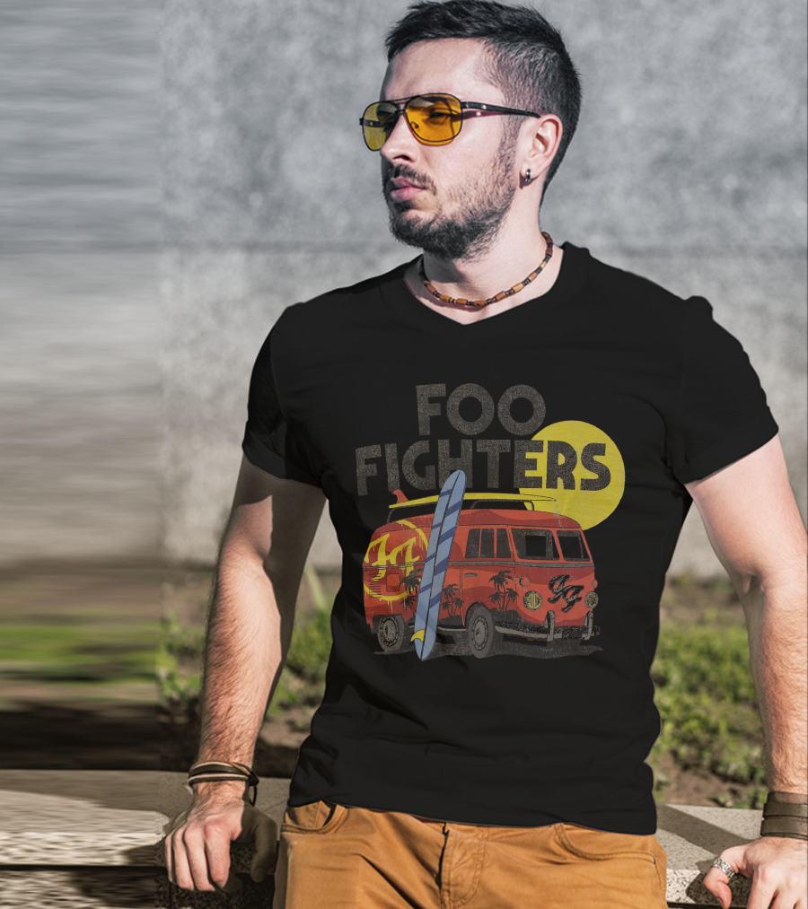 Foo Fighters Surf Van With Palm Trees And Sun T-Shirt