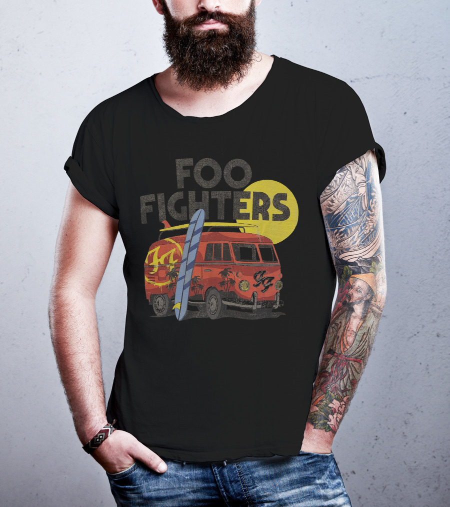 Foo Fighters Surf Van With Palm Trees And Sun T-Shirt