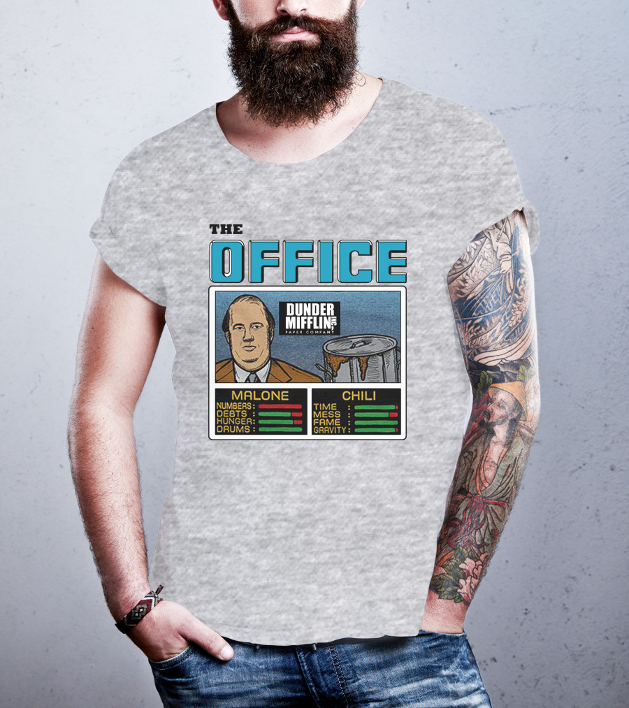 The Office Dunder Mifflin Kevin Malone Chili Numbers Debts Hunger Drums Time Mess Fame Gravity T-Shirt