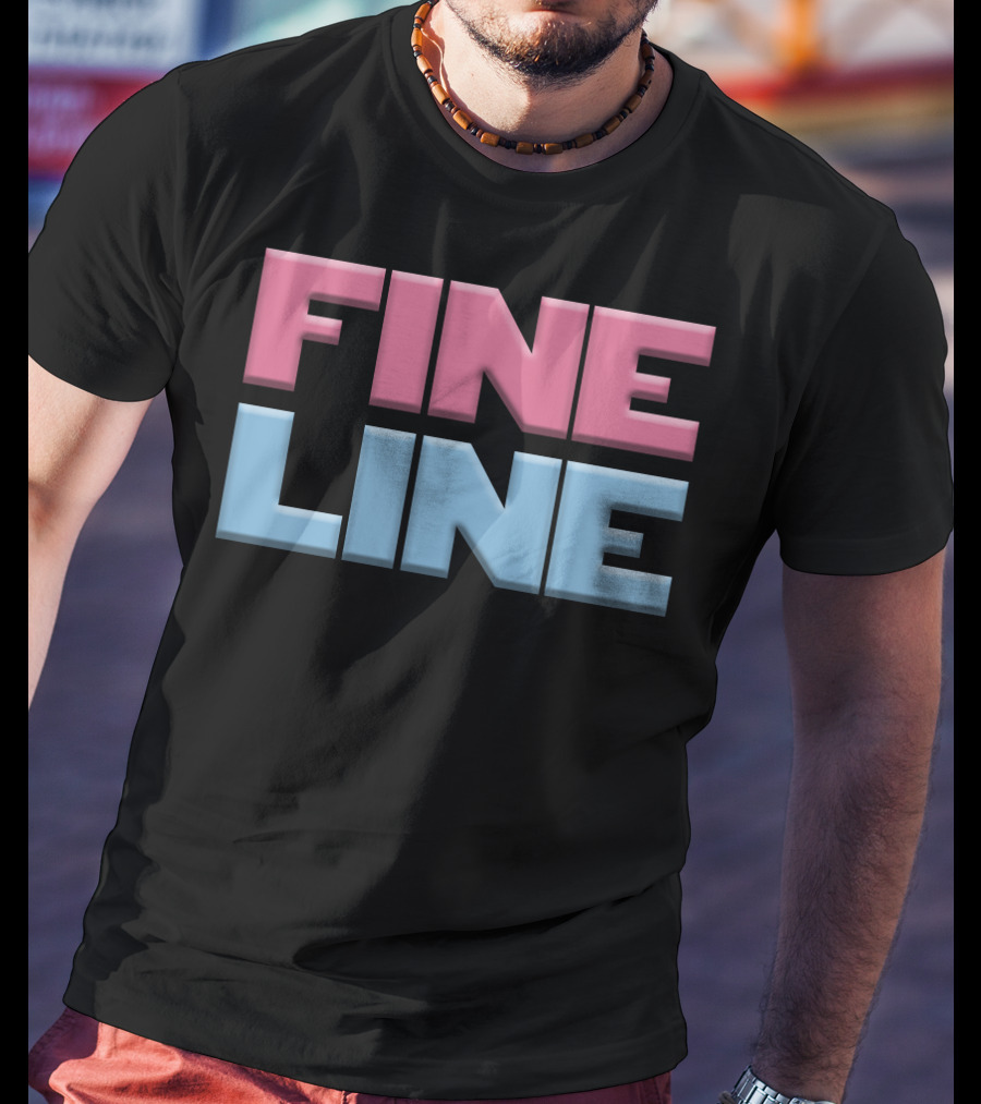 Fine Line Hand Typography Pink Blue Block Letters T-Shirt
