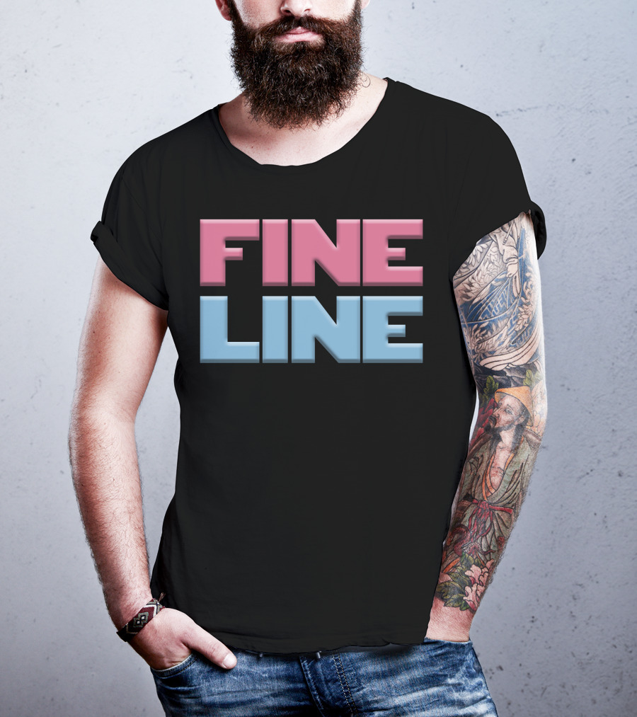 Fine Line Hand Typography Pink Blue Block Letters T-Shirt