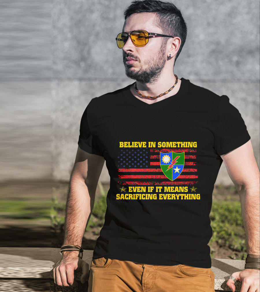 Believe In Something Even If It Means Sacrificing Everything American Flag Shield Stars T-Shirt