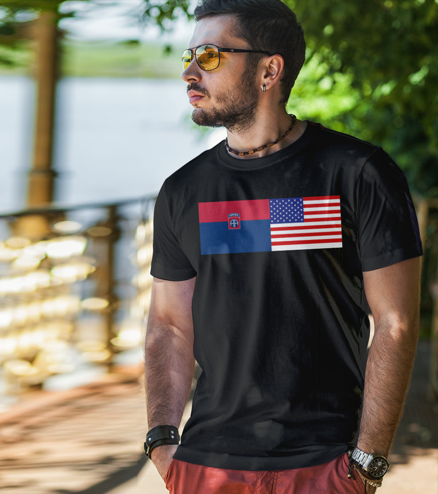 82Nd Airborne Division And American Flag Hklkh1 T-Shirt