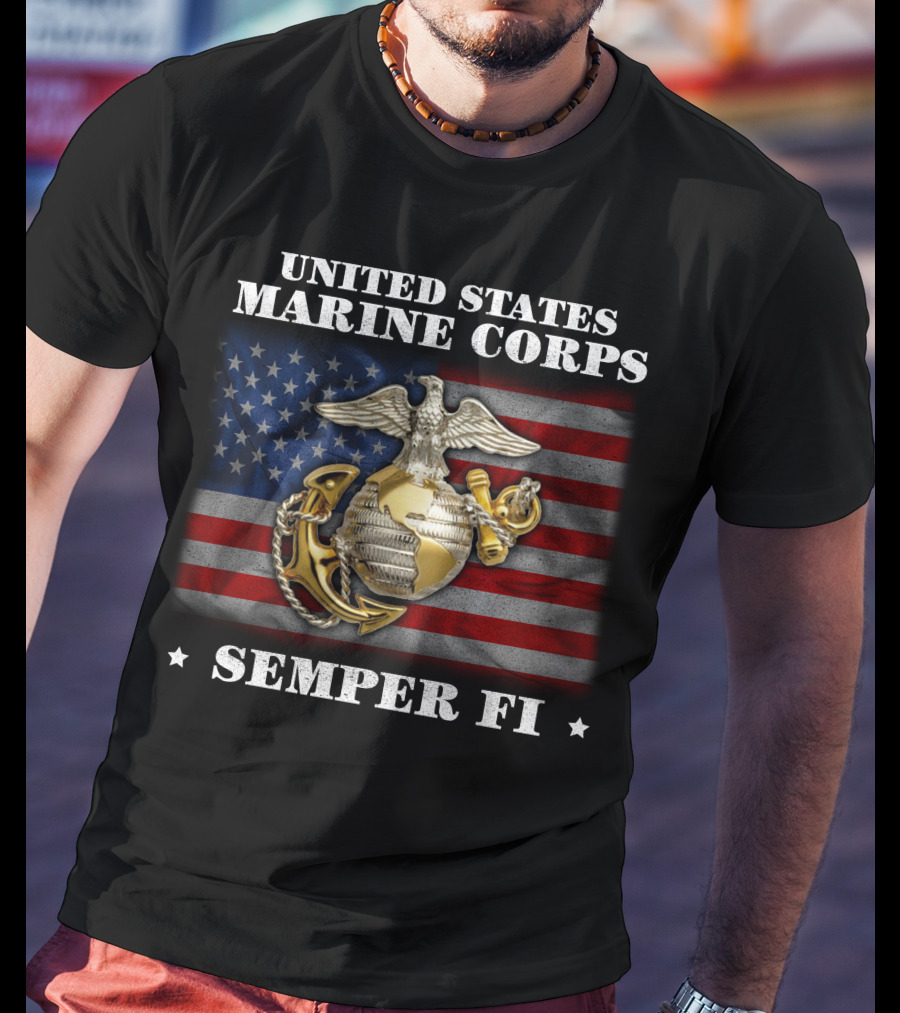 United States Marine Corps Semper Fi American Flag Eagle Globe And Anchor T-Shirt