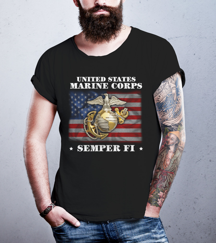 United States Marine Corps Semper Fi American Flag Eagle Globe And Anchor T-Shirt