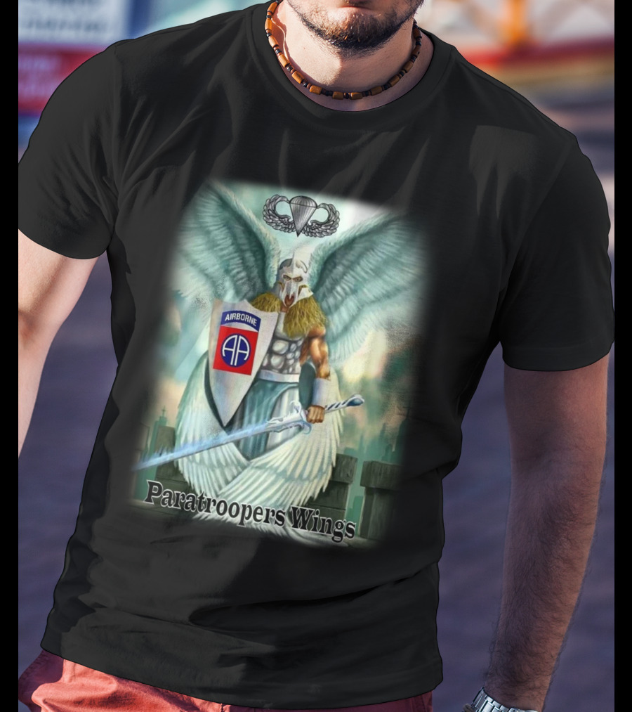 Airborne Paratroopers Wings Angel Warrior With Shield And Sword T-Shirt