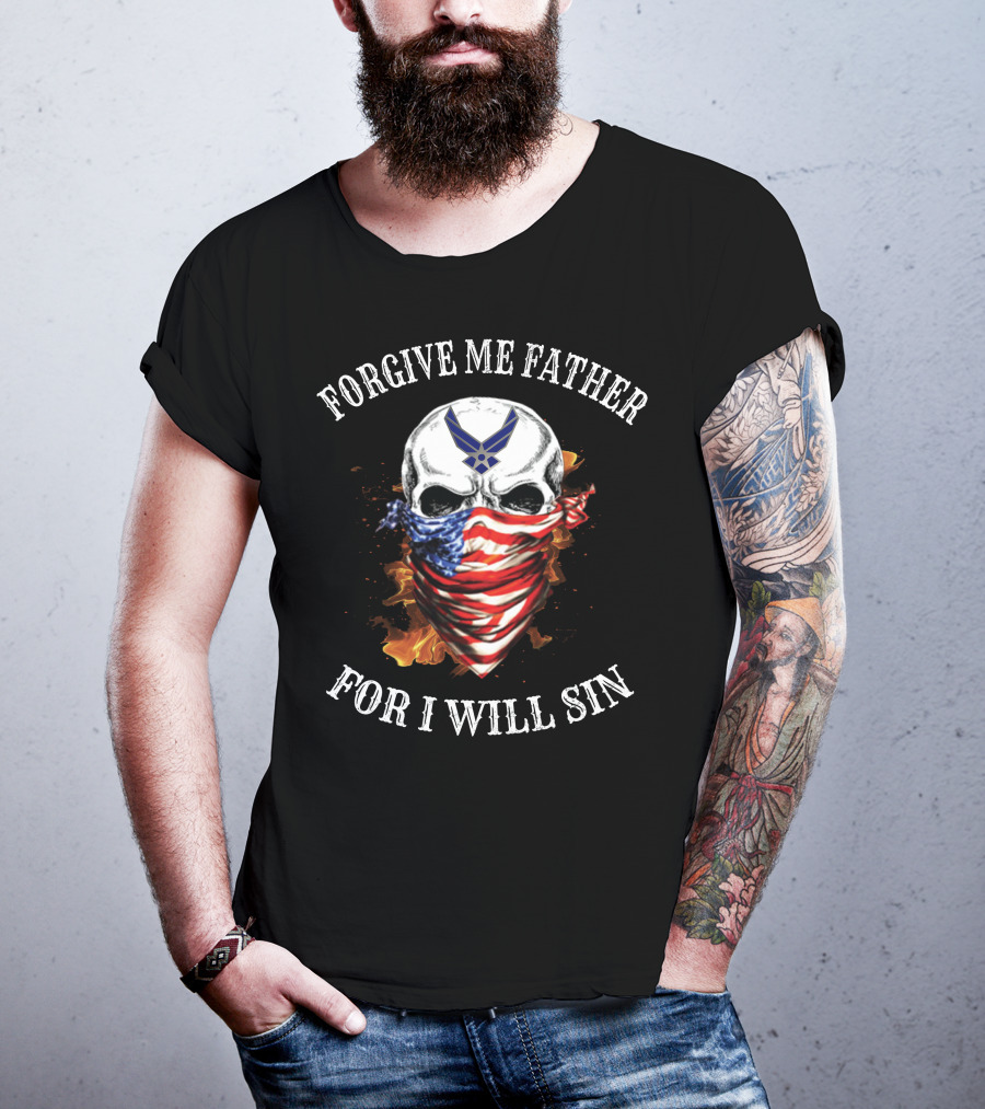 Forgive Me Father For I Will Sin Skull American Flag Bandana With Air Force Symbol T-Shirt