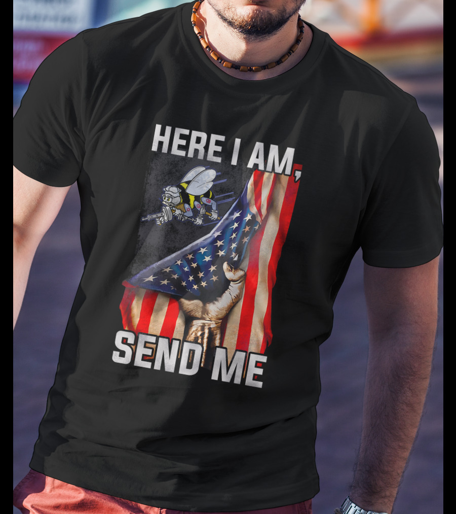 Here I Am Send Me American Flag Soldier Bee T-Shirt