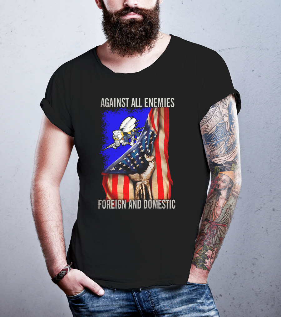 Against All Enemies Foreign And Domestic Flag And Bee Army T-Shirt