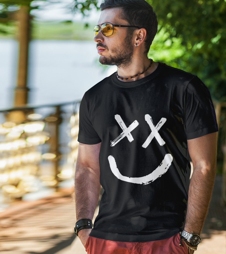 Reverse Smile Distressed Face T-Shirt