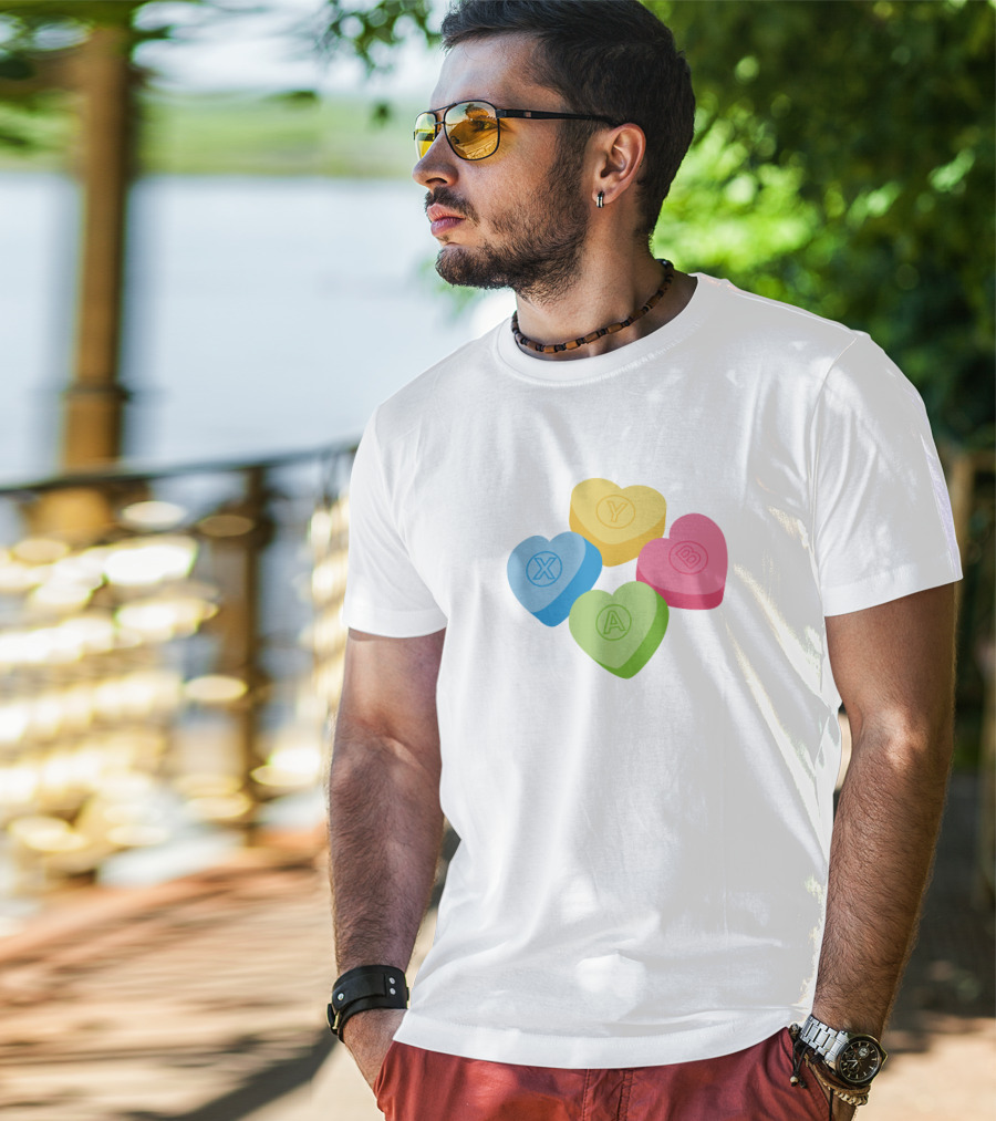 X Y A B Candy Hearts Valentine's Crew Neck T-Shirt