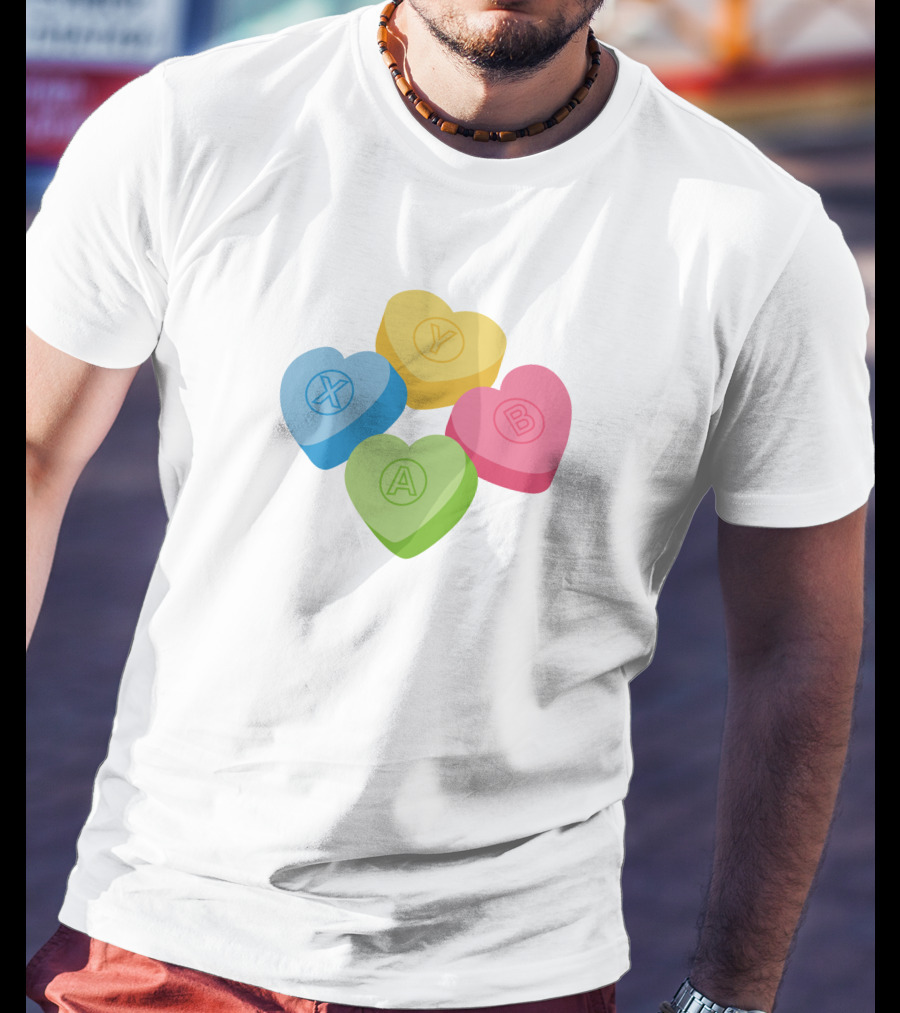 X Y A B Candy Hearts Valentine's Crew Neck T-Shirt