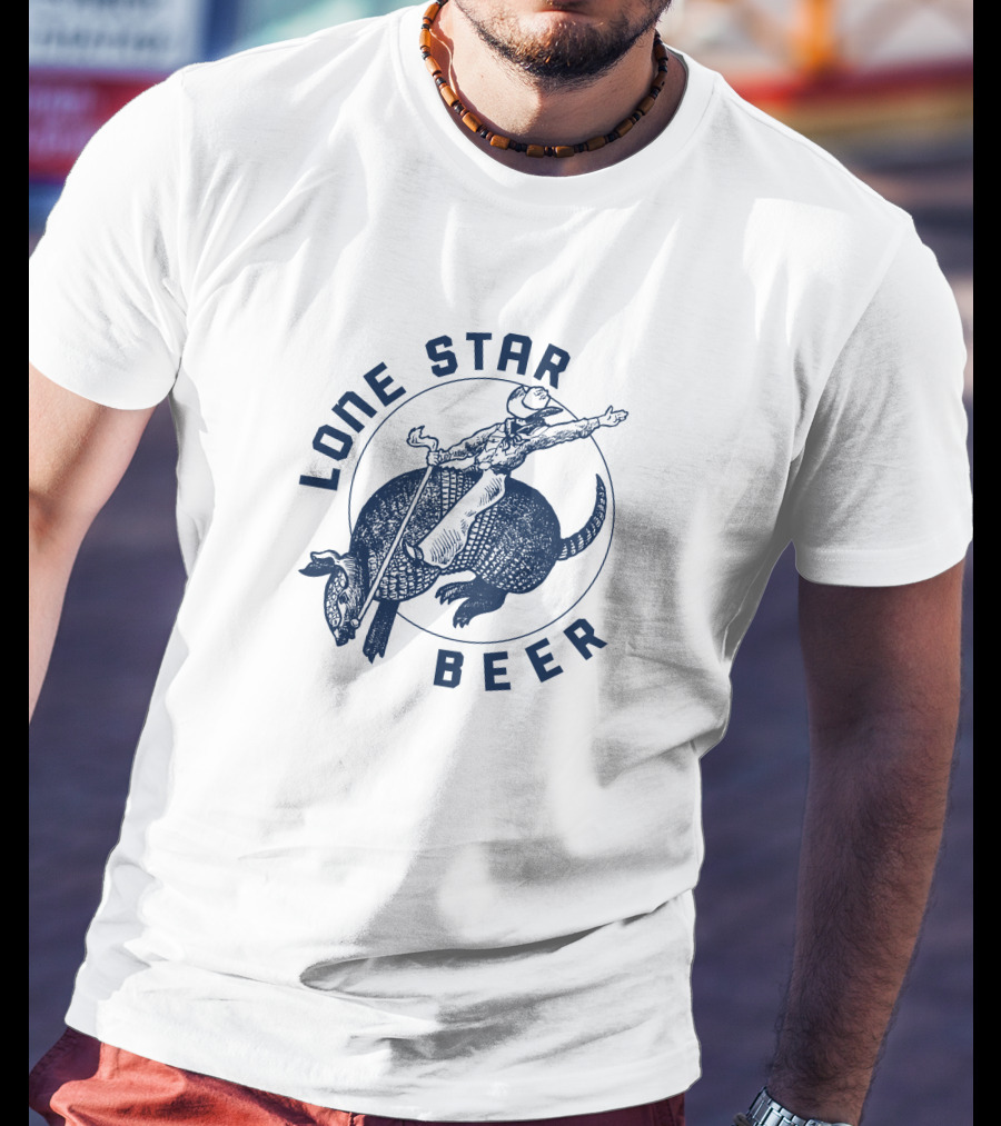 Lone Star Beer Cowboy Riding Armadillo T-Shirt