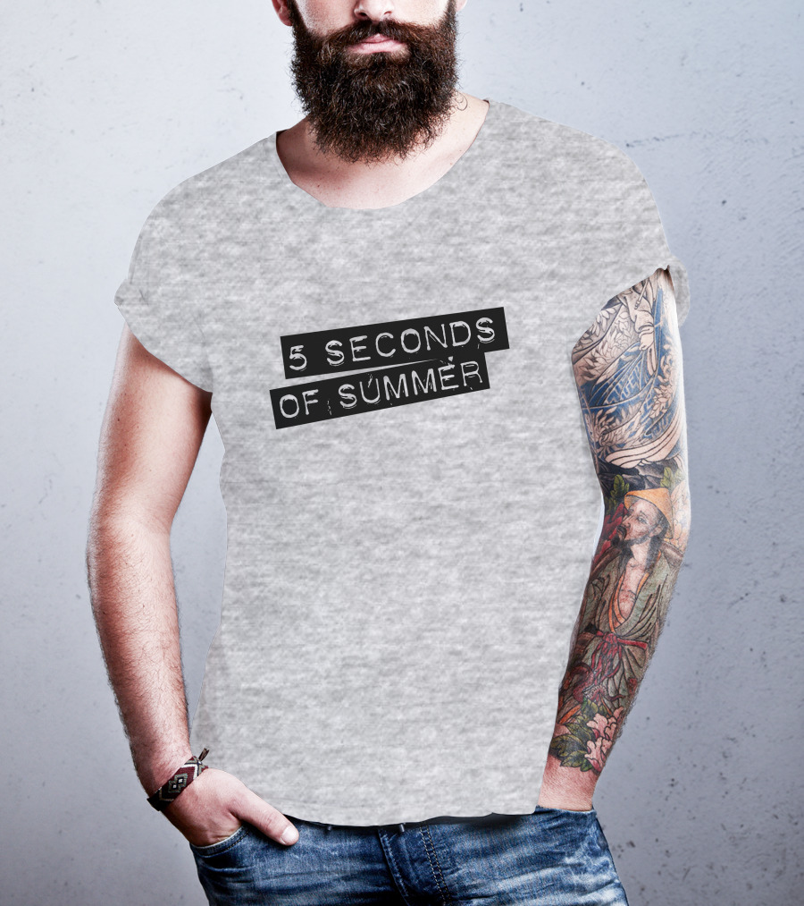 5 Seconds Of Summer Draped Black Text On Grey Background T-Shirt