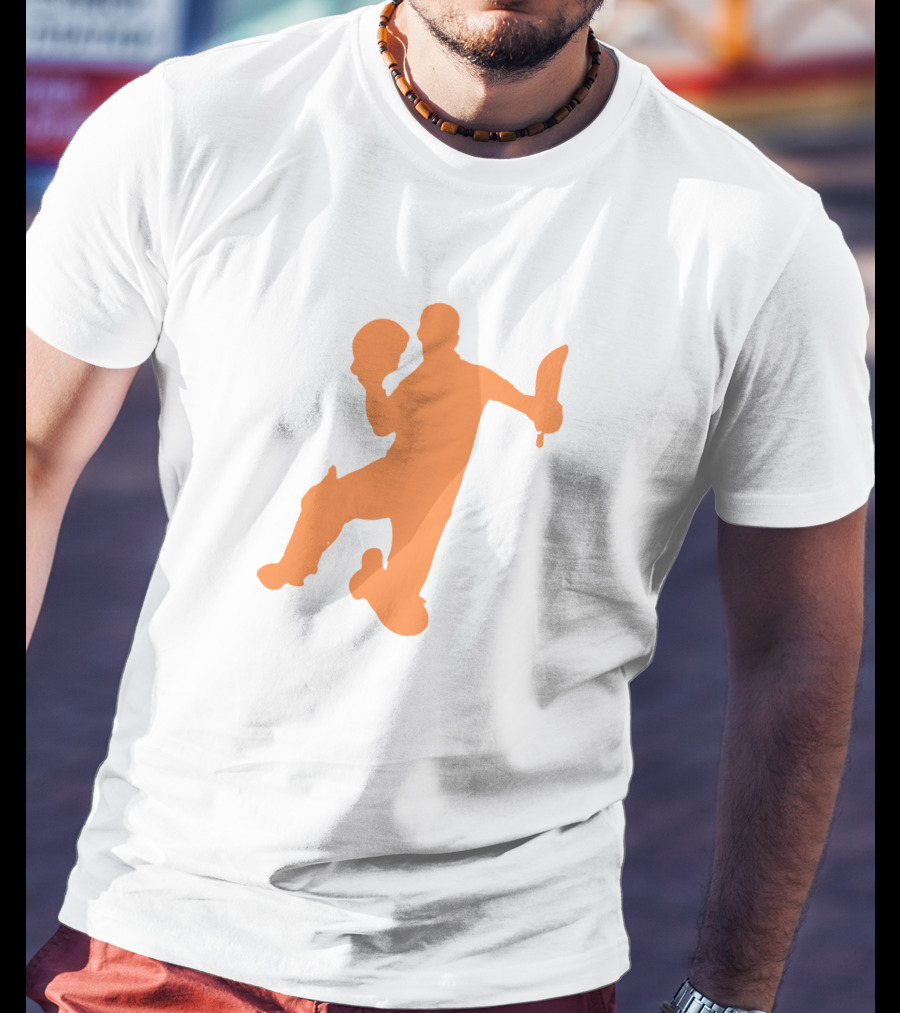 David Warner Orange Silhouette Cricketer Batting Pose T-Shirt