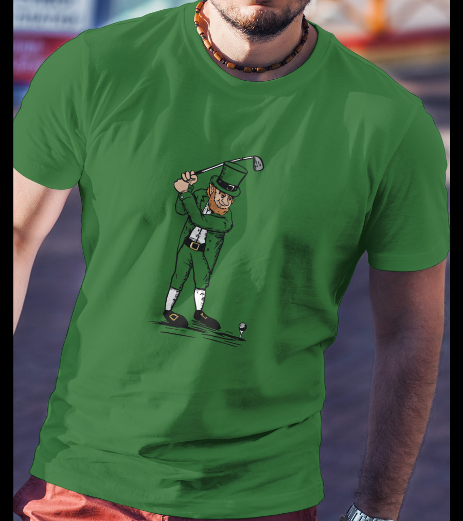 Irish Golfer With Leprechaun Swinging Club T-Shirt