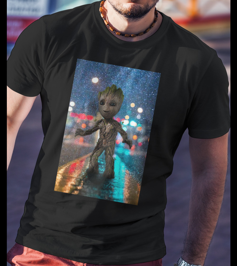 Groot Baby Guardians Of The Galaxy Night Street Scene T-Shirt
