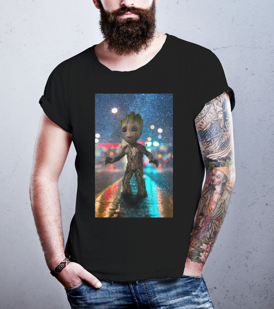 Groot Baby Guardians Of The Galaxy Night Street Scene T-Shirt