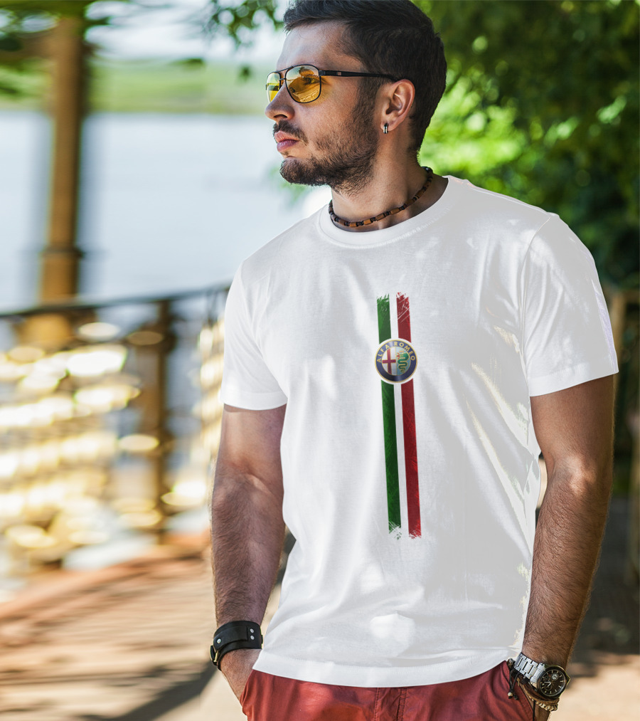 Alfa Romeo Logo With Italian Stripes T-Shirt