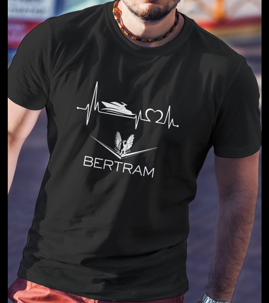 Bertram Boats Heartbeat Pulse With Yacht Silhouette And Winged T-Shirt