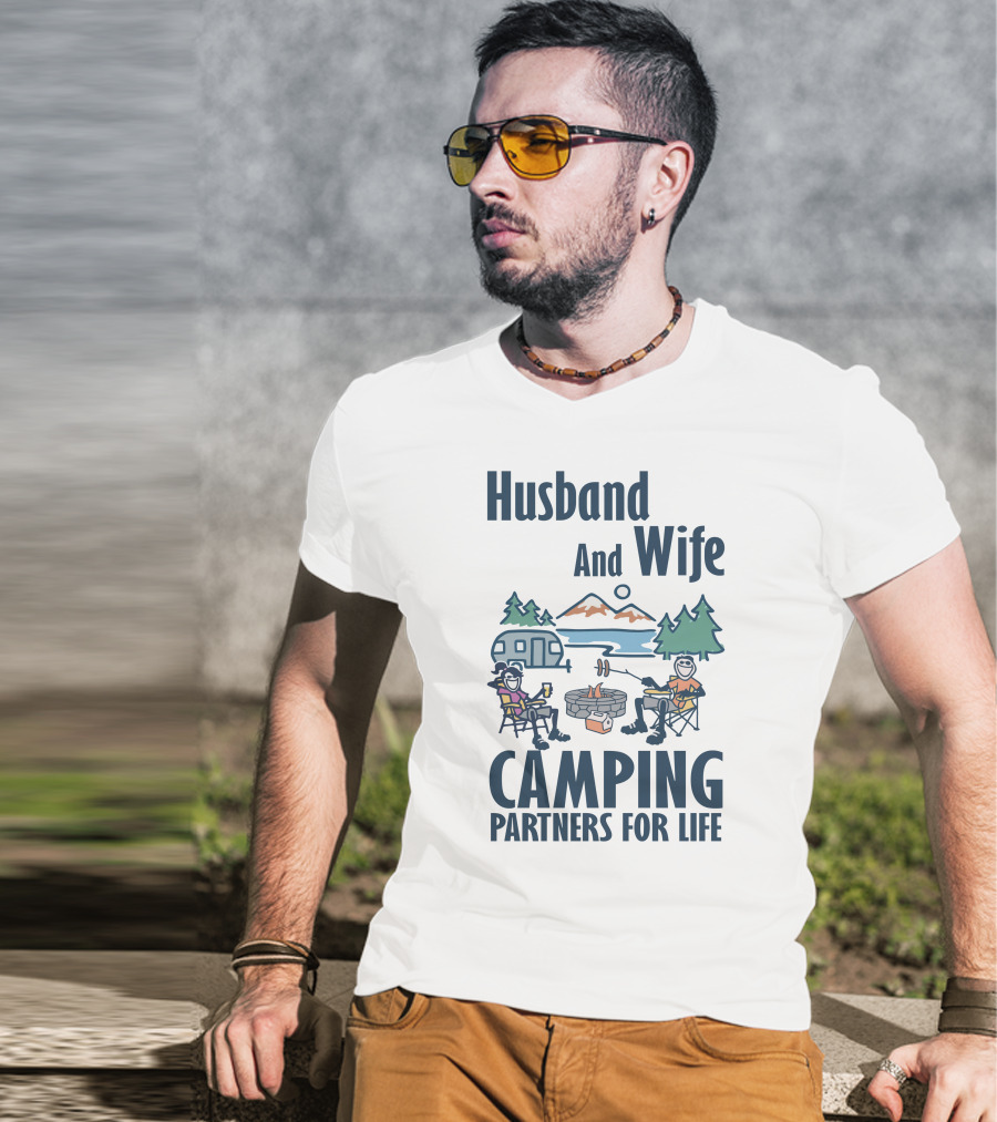 Husband And Wife Camping Partners For Life Adventure T-Shirt