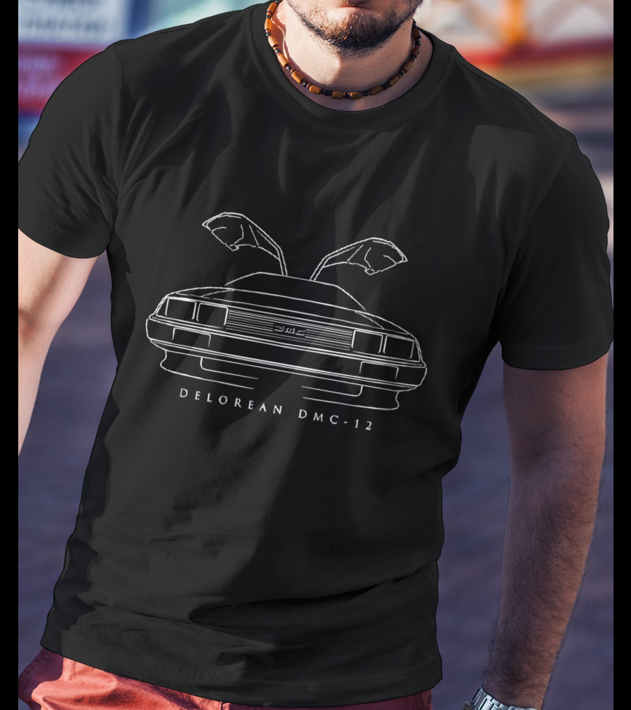DeLorean DMC-12 Gullwing Doors Front View Outline T-Shirt