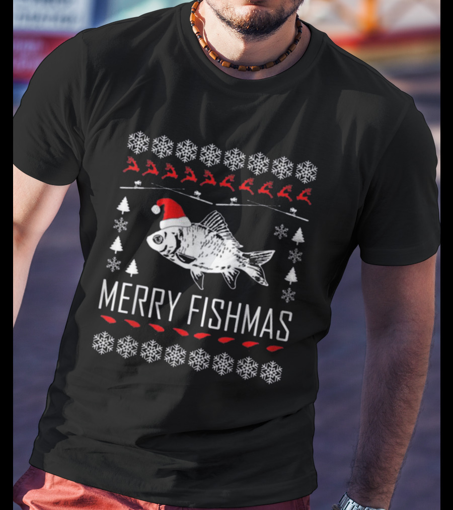 Merry Fishmas Funny Christmas Fishing Lover Ugly T-Shirt