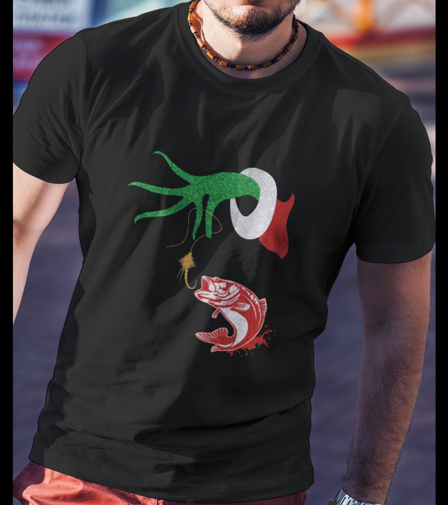 Ginch Christmas Fishing Grinch Hand With Fish Hook And Jumping Fish T-Shirt