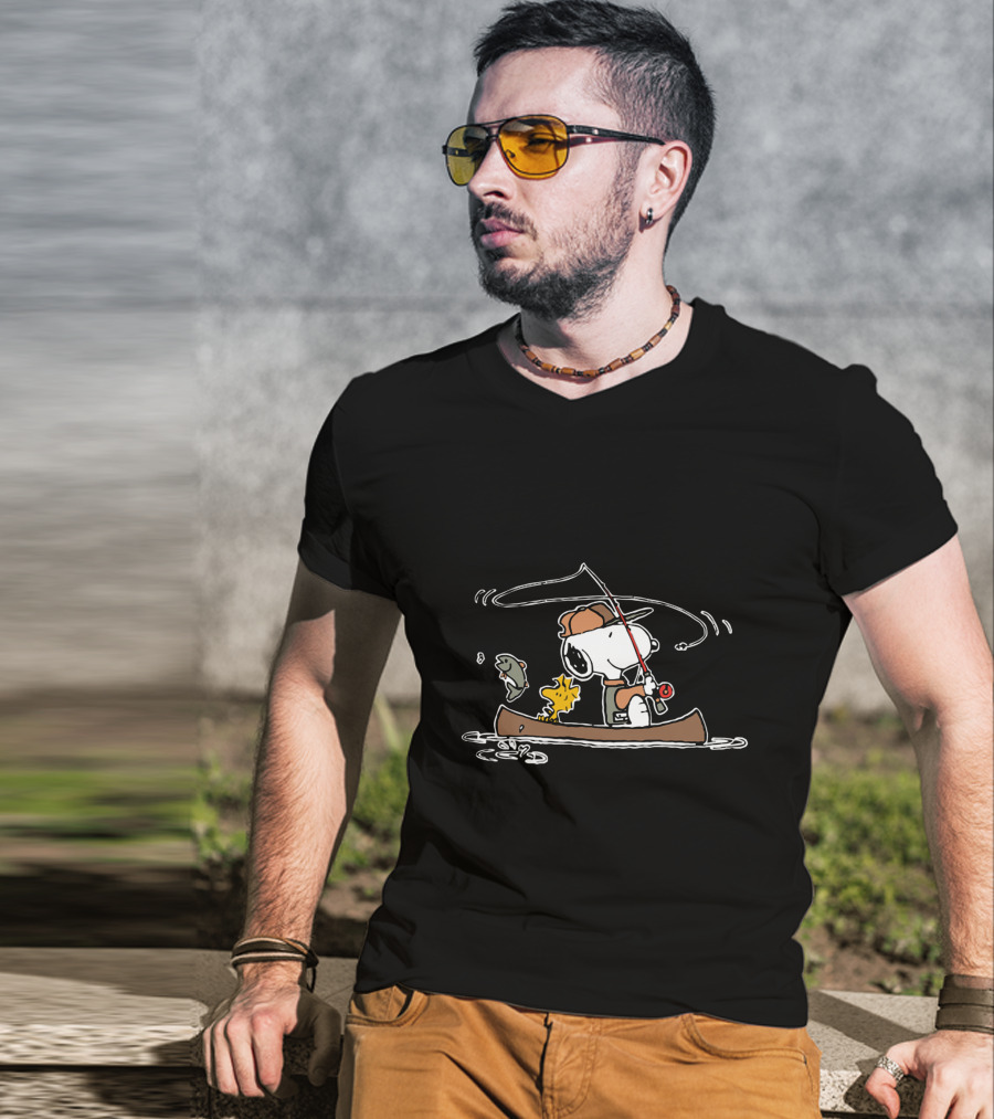 Woodstock And Snoopy Fishing Adventure In A Canoe T-Shirt
