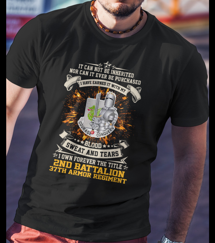 2Nd Battalion 37Th Armor Regiment Blood Sweat And Tears Courage Conquers T-Shirt