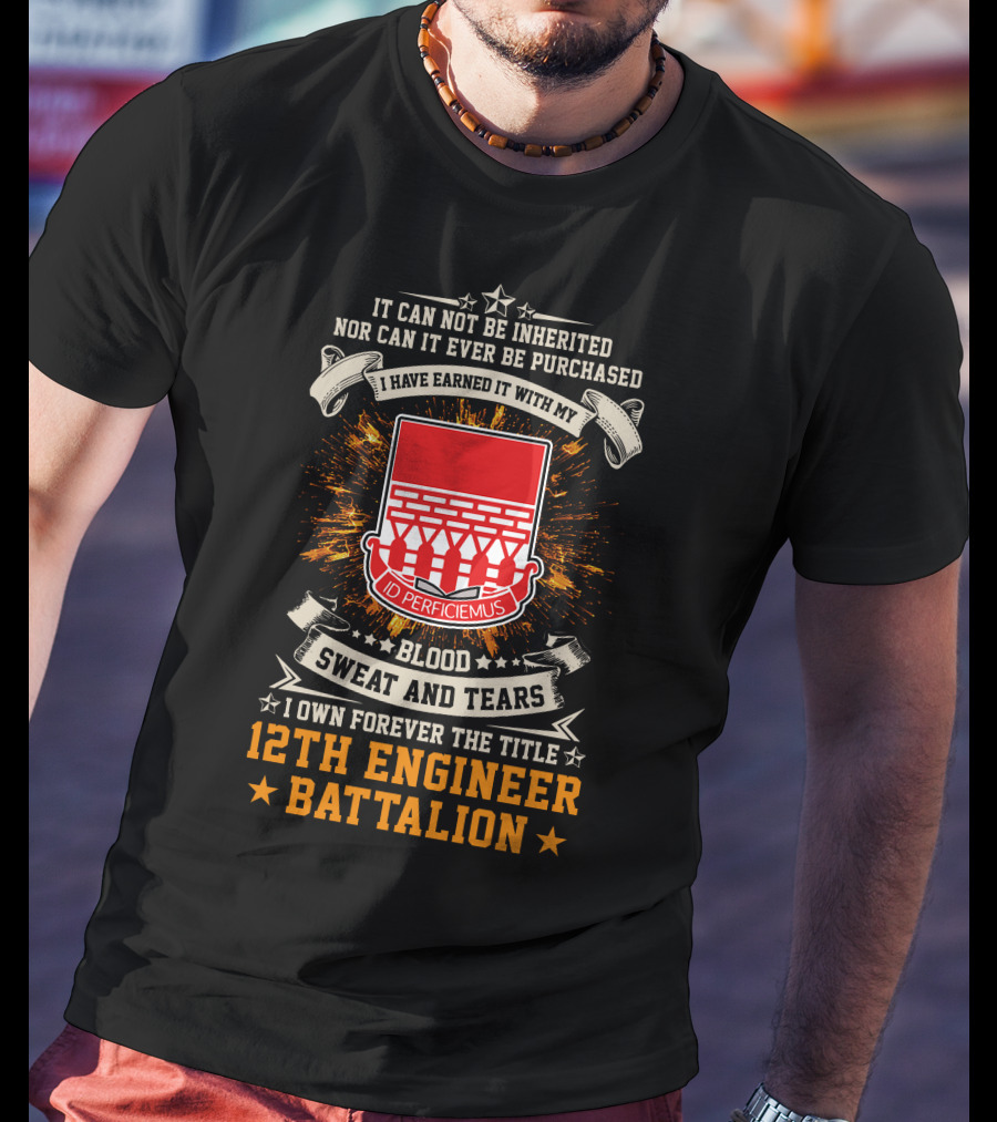 12Th Engineer Battalion Blood Sweat And Tears Id Perficiemus T-Shirt