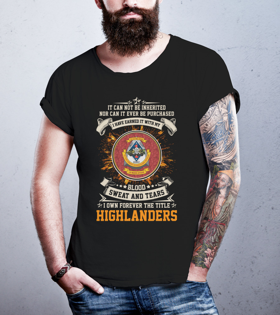 1st Light Armored Reconnaissance Battalion Highlanders Blood Sweat And Tears T-Shirt