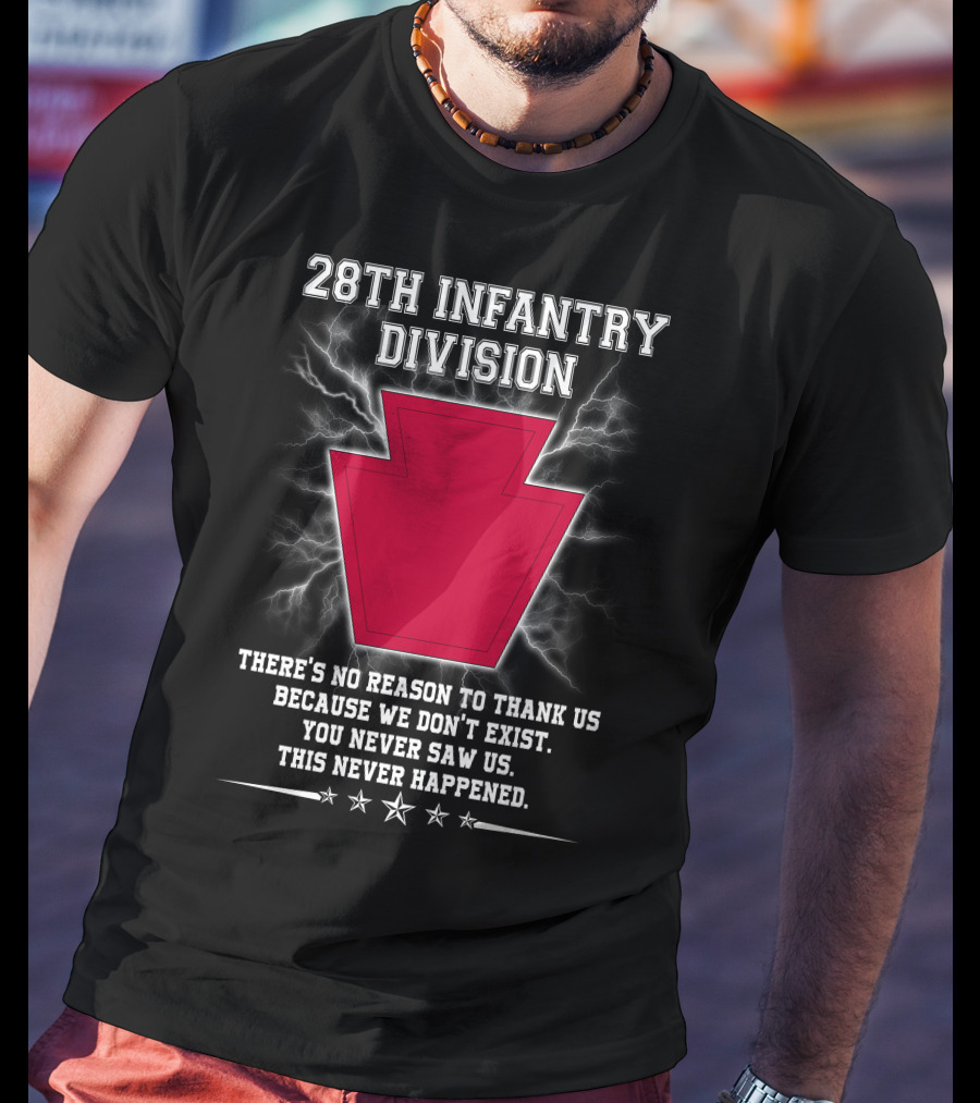 28th Infantry Division Red Keystone Emblem With Lightning And Secretive Motto T-Shirt