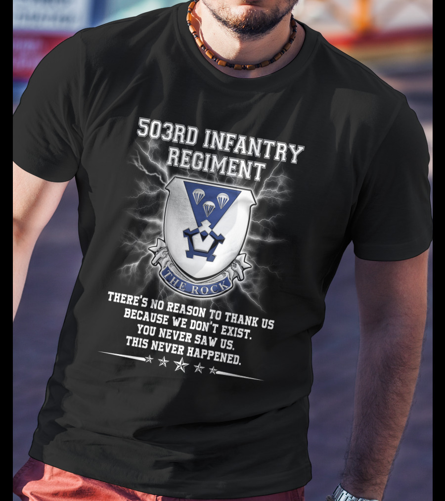 503Rd Infantry Regiment The Rock Shield Lightning Paratrooper Motto T-Shirt
