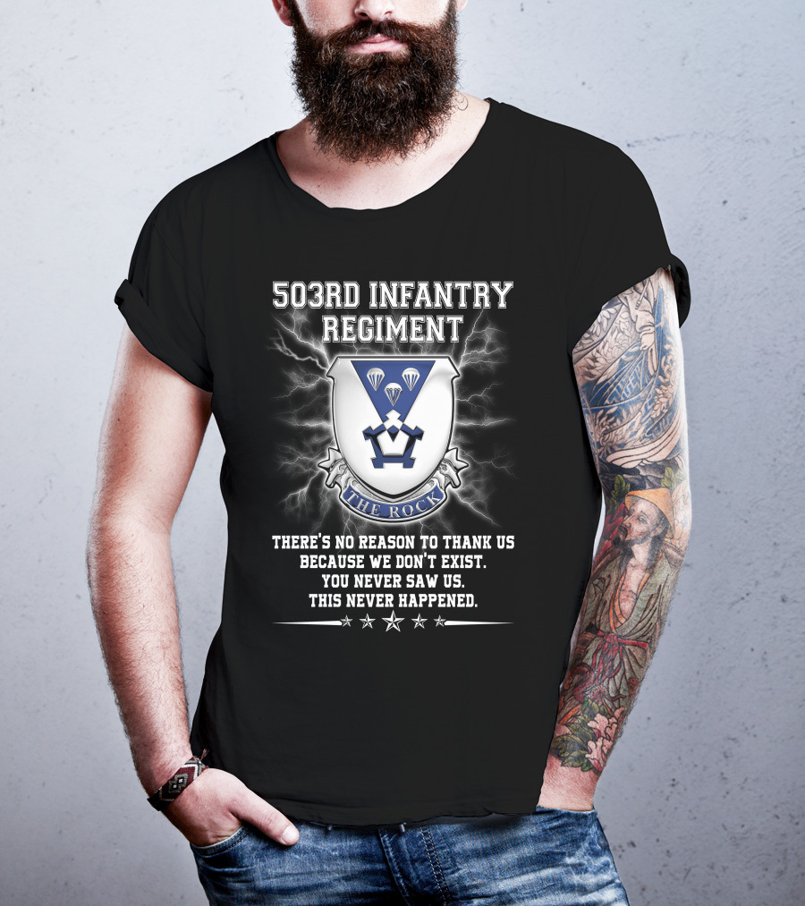 503Rd Infantry Regiment The Rock Shield Lightning Paratrooper Motto T-Shirt