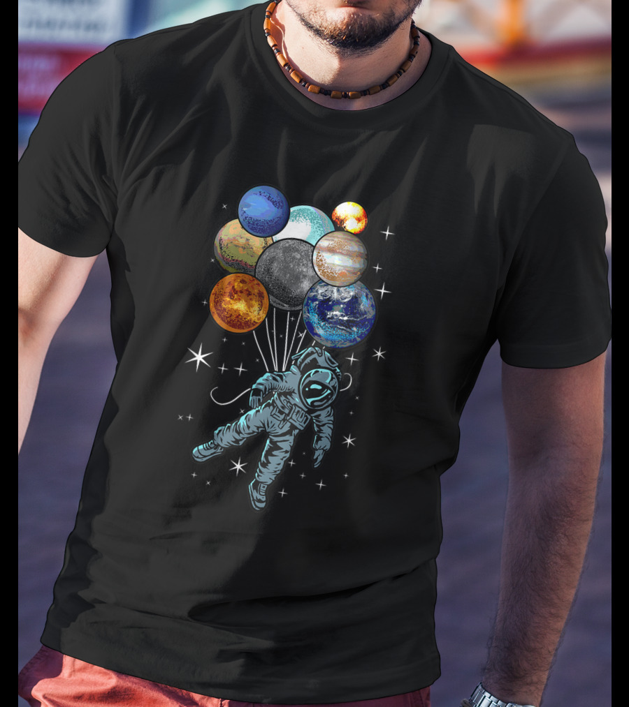 Astronaut Space Funny Spaceman Planets Balloons Moon Nasa Perfect T-Shirt