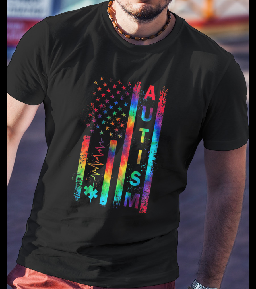 American Flag Autism Awareness Tie Dye Teacher Mom Support T-Shirt