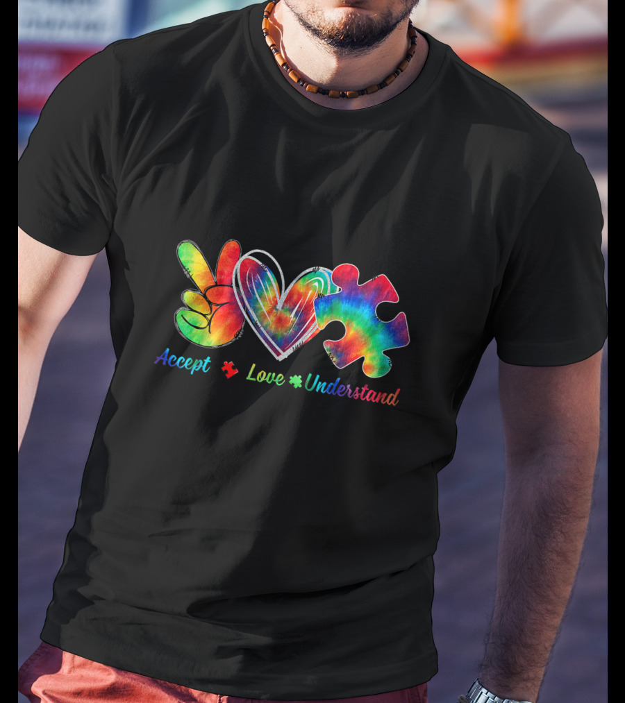 Autism Awareness Accept Understand Love Tie Dye Peace Heart Puzzle T-Shirt