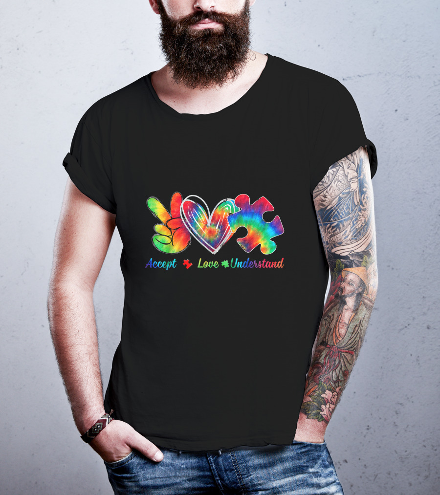 Autism Awareness Accept Understand Love Tie Dye Peace Heart Puzzle T-Shirt