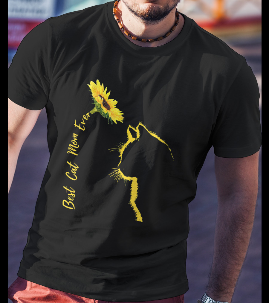Best Cat Mom Ever Sunflower Cat Mother's Day T-Shirt