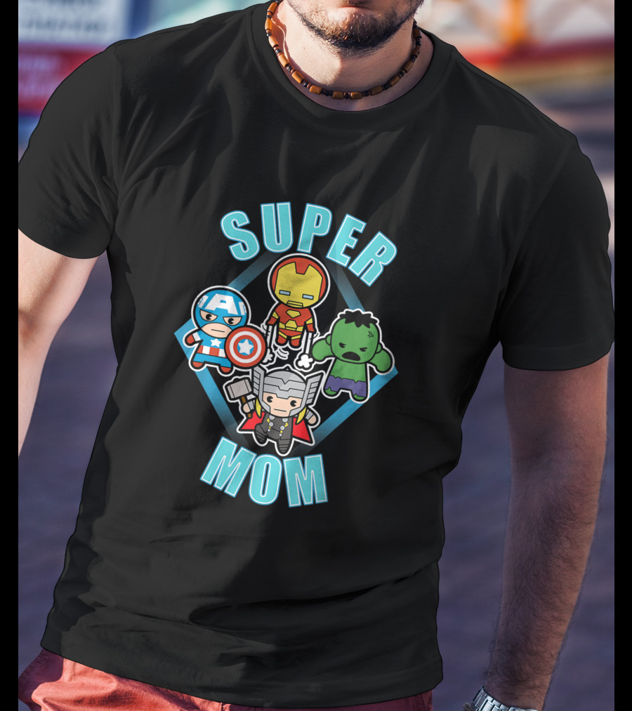 Marvel Super Mom Kawaii Team Captain America Iron Man Thor Hulk T-Shirt