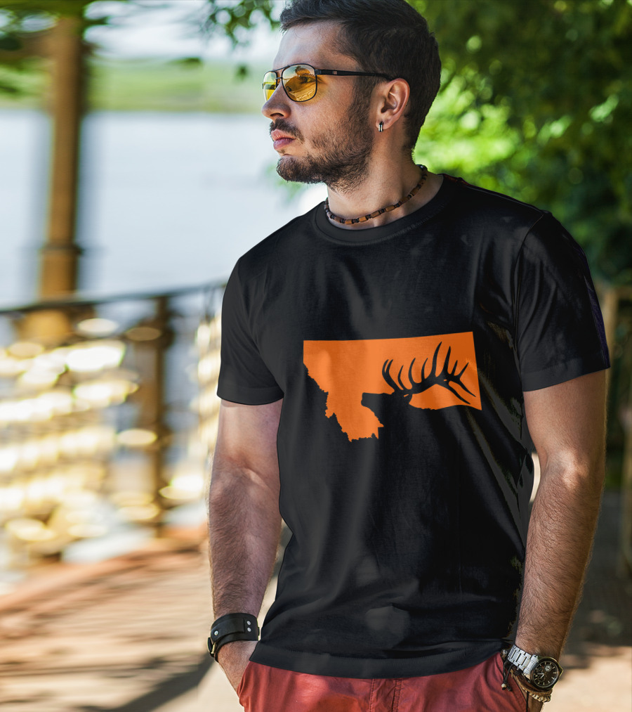 Montana Elk Hunting Silhouette With State Outline T-Shirt